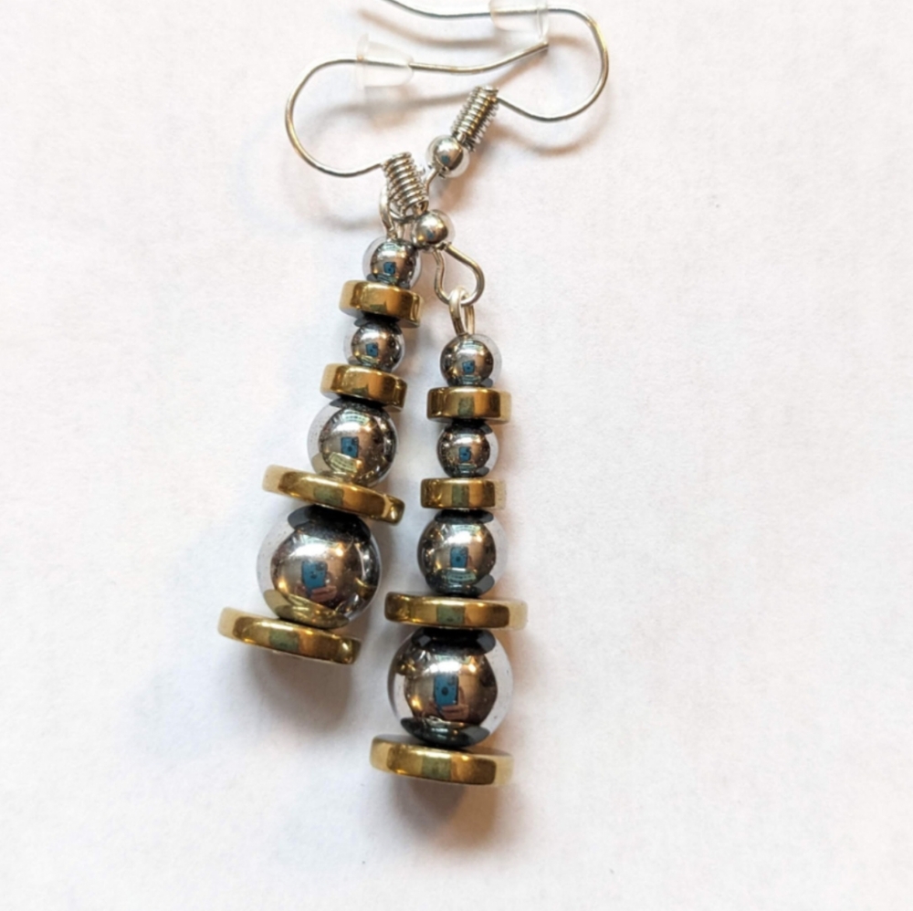 Silver Hematite and Gold-plated Heishi Earrings